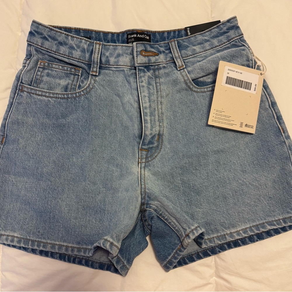 Frank & Oak Washed Light Blue High-Rise Denim Shorts